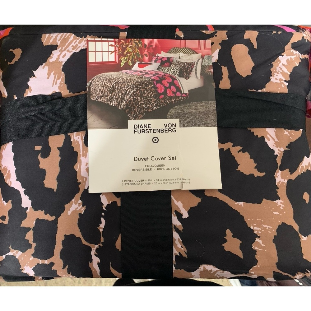 DVF Furstenberg x Target Leopard Pink Geranium Full Queen Duvet Cover Set 0903a - Picture 2 of 2